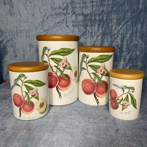 Set of 4 Vintage Collectible Portmeirion Ceramic canisters with wooden lid